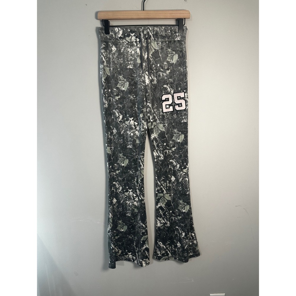 SWS Athletics Women Camo Flare Leg Sweatpants Gray Green Leaf Print Size S‎